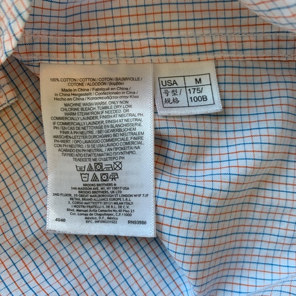 Men's Brooks Brothers White Blue Orange Shirt, M - Picture 7 of 7